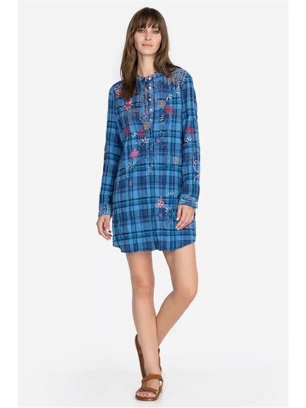 {M} Johnny Was Workshop Carmen Henley Shirt Tunic Dress Blue